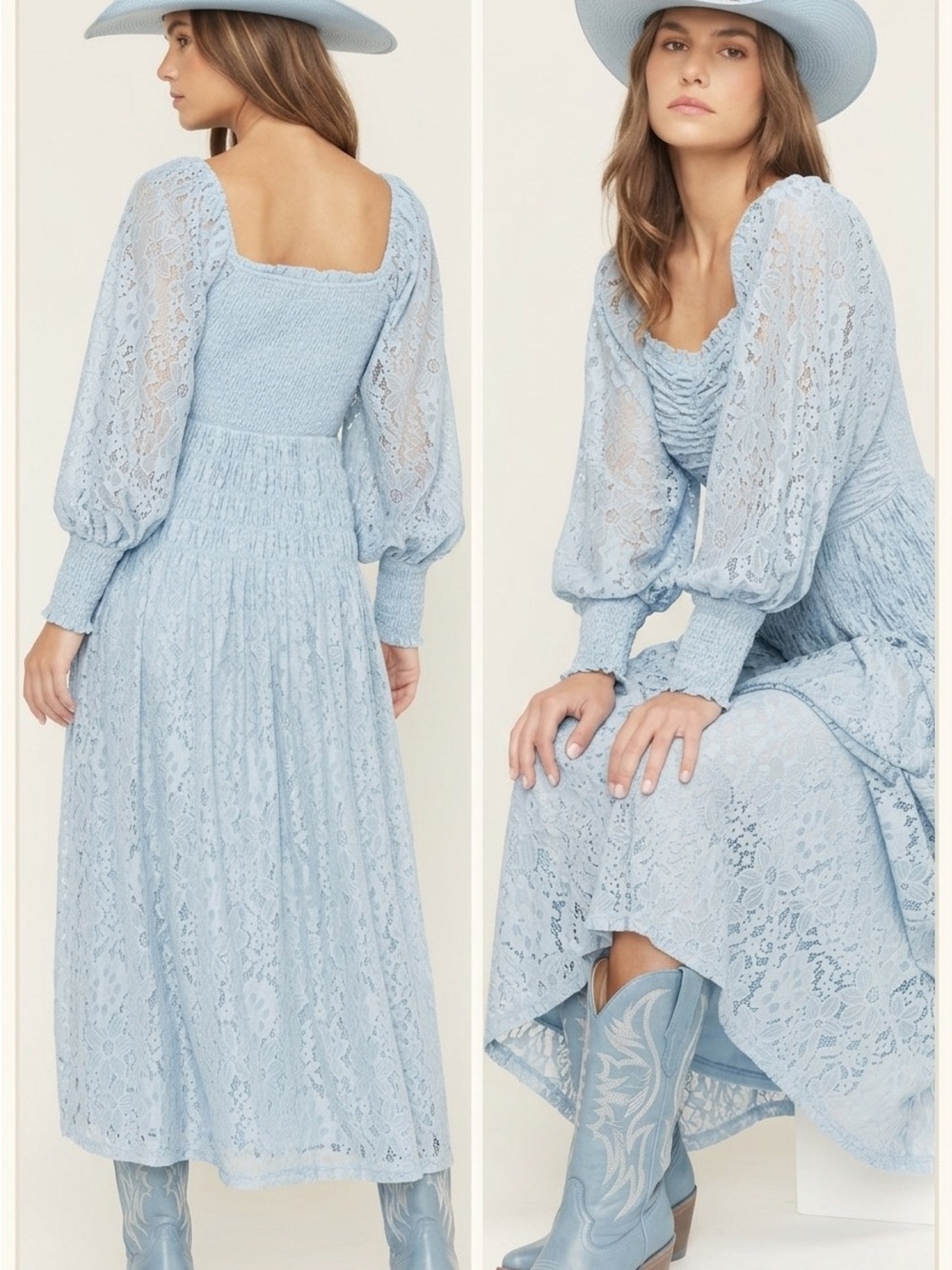 NWT Listicle Light Blue Smocked Lace Midi Dress S/M